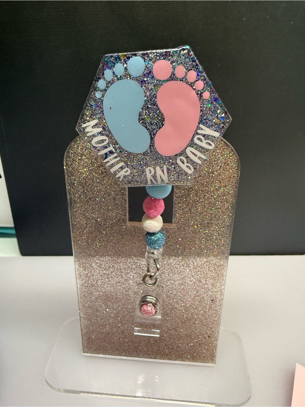 Mother RN Baby Glitter Badge Reel - Pink & Blue